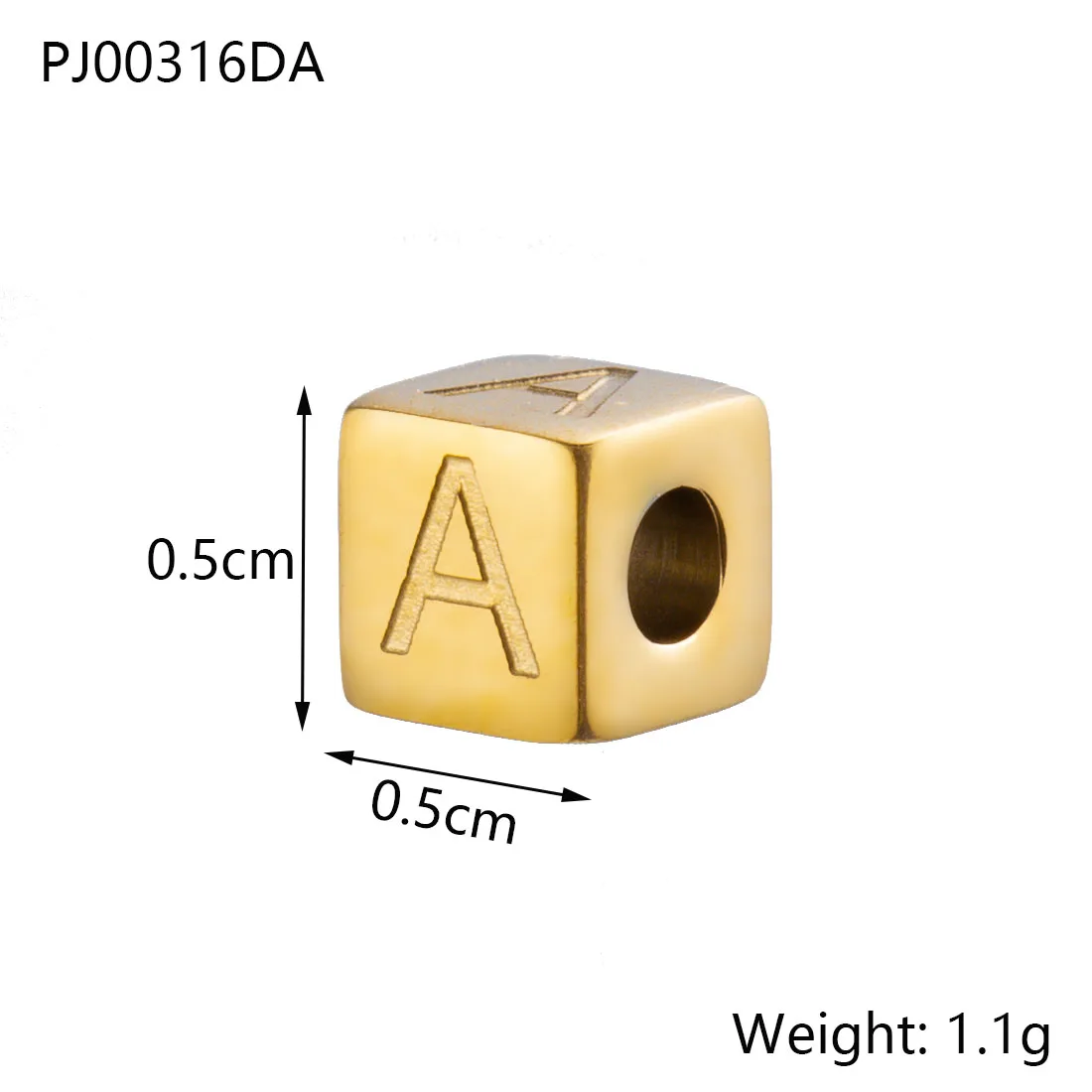 GD Square Cube Stainless Steel Round Hole Slider Bead Stamped 4 Sides Engraved Capital Letter Cube Charm DIY Jewelry