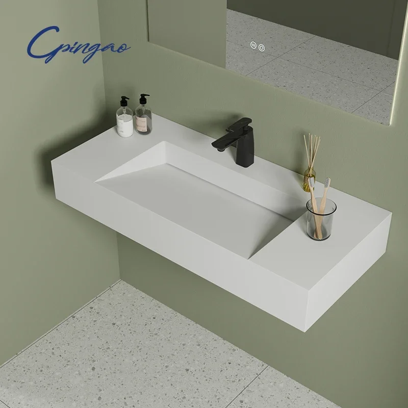 

Cpingao Hotel Bathroom Sink Pure Acrylic Solid Surface Wall Hung Wash Basin Solid Surface Wall Hung Sink