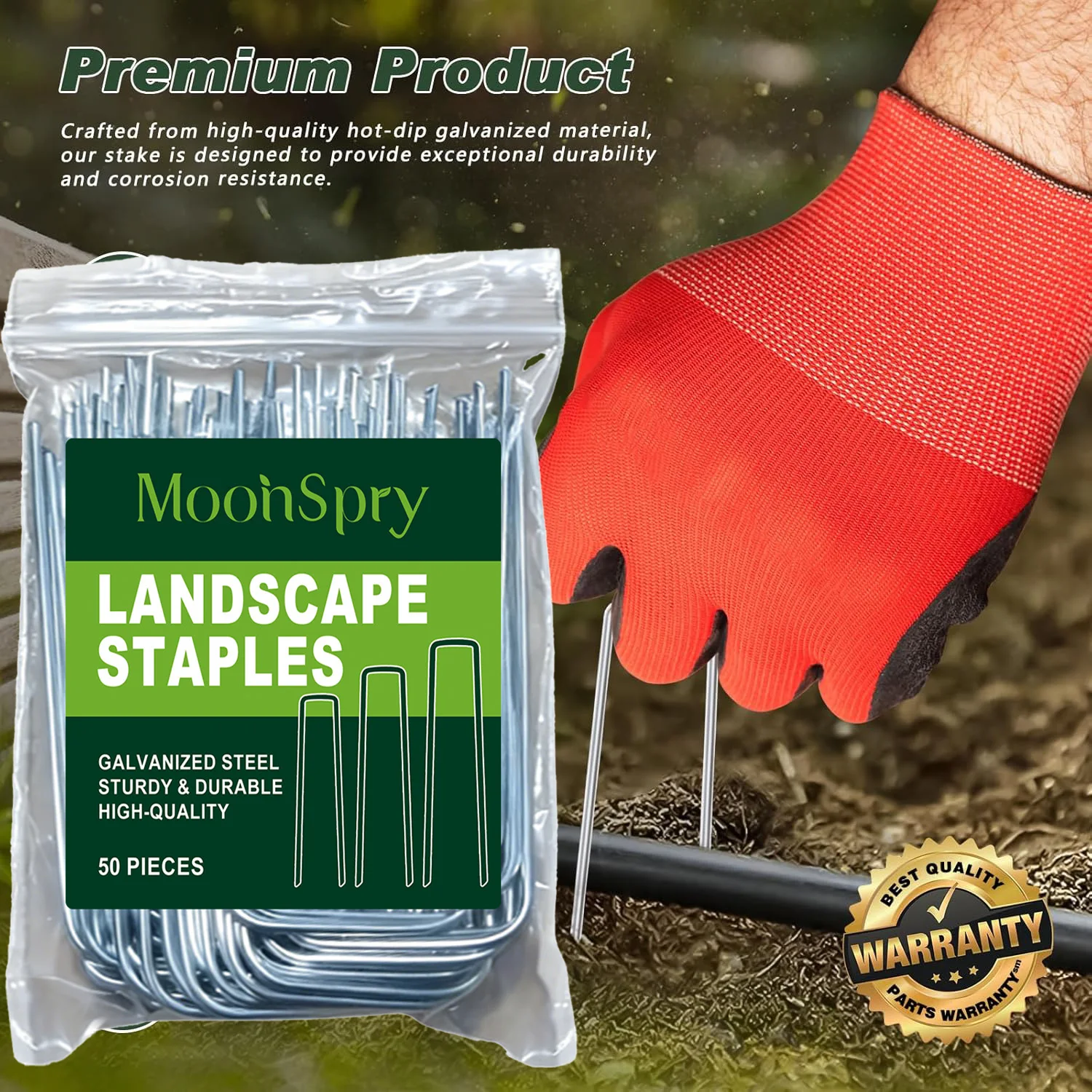 Landscape Staples 50 Pack Garden Stakes Anti-Rust Landscape Pins for Weed Barrier Fabric, Artificial Turf and Landscape Fabric