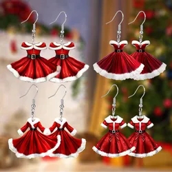 Women Hook Earrings New Red Color Velvet Dress Pendant Creative Christmas Gifts Drop Earrings Handmade Fashion Jewelry Wholesale