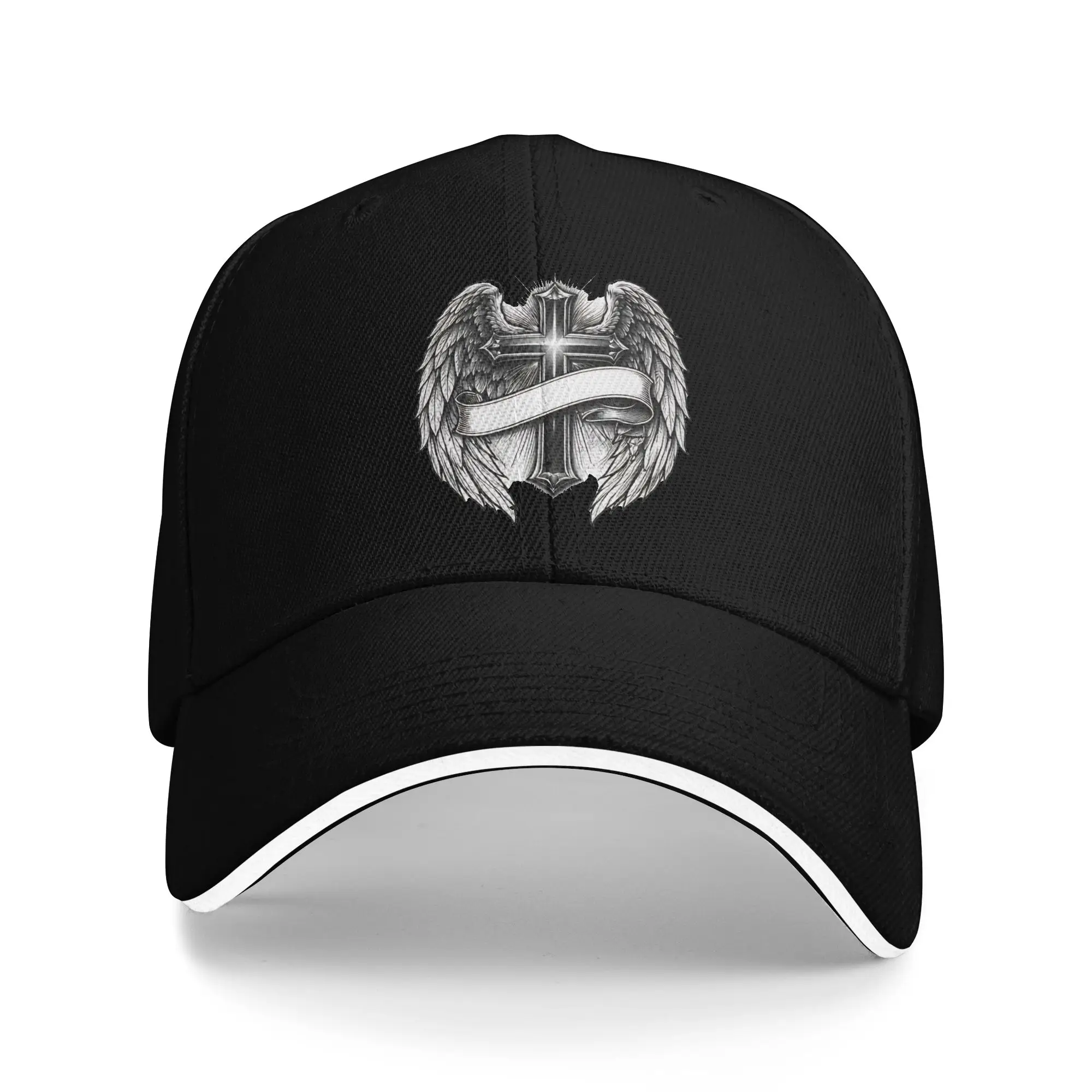 Faith Over Fear Fiery Eagle Wings Ornate Cross Sun Baseball Cap Angel Wings Cross Christian Summer Trucker Hat