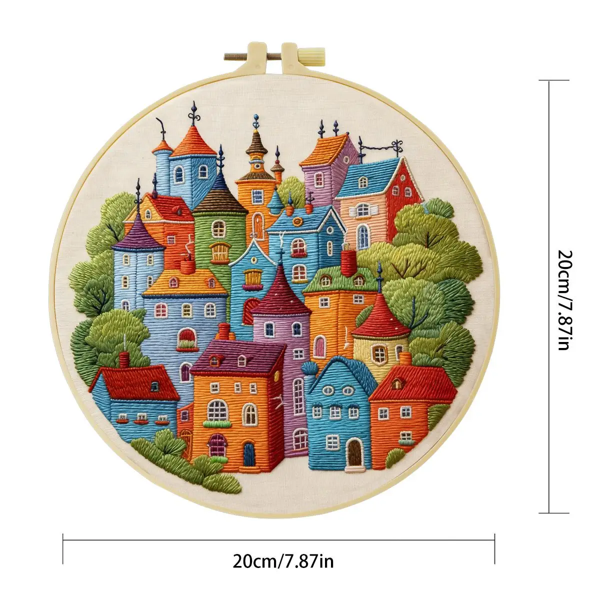 1 Stück 20X20CM/15X15CM 7,87/6,3 Zoll Buntes Haus Stickerei Starter-Kit DIY-Kit DIY-Stickerei-Set Handarbeiten Nähkunst – Detail 3