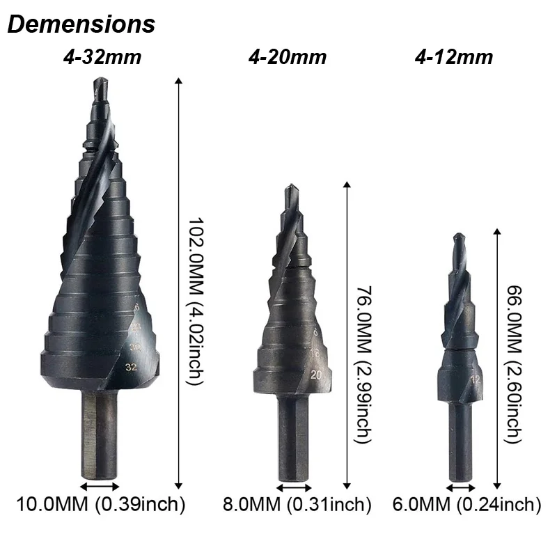 Step Drill Bit Set Nitrogen Nitride High Speed Steel Spiral For Metal Wood Conical Cone Hole Cutter Core Stainless Steel Sheet