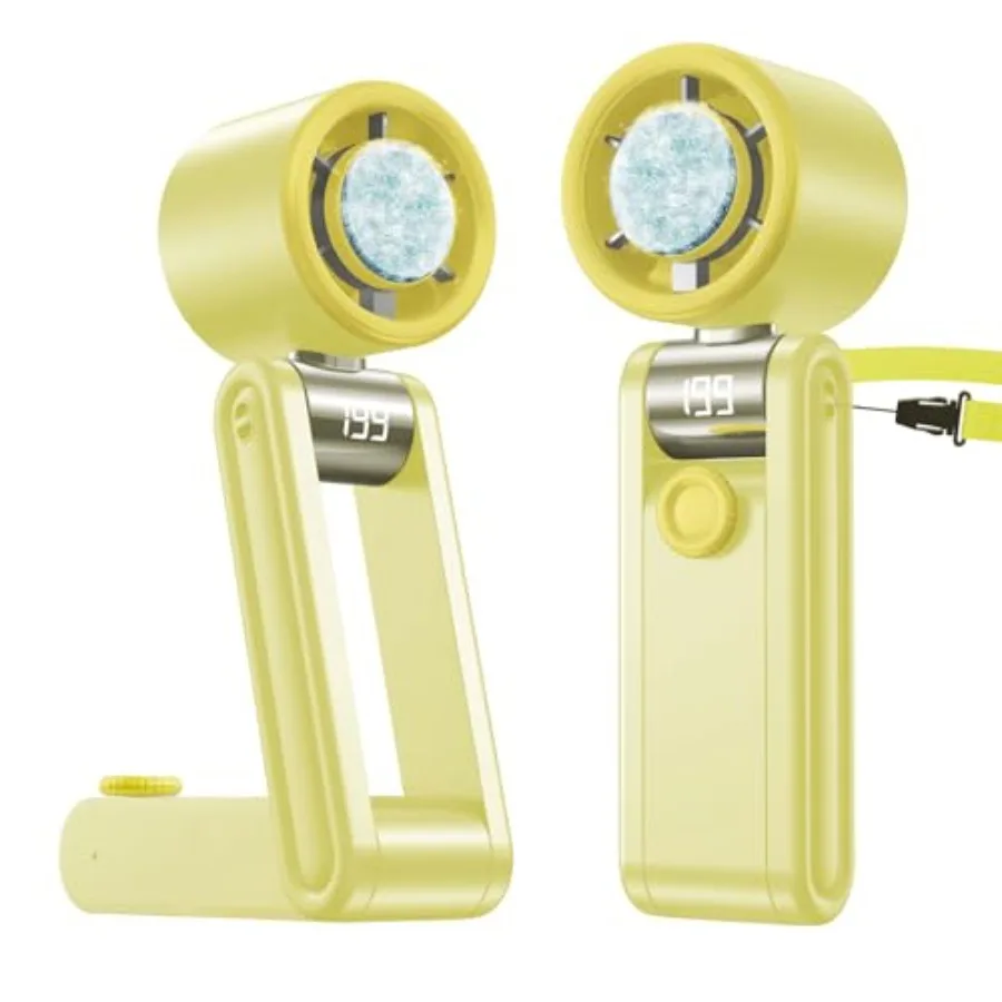 Portable Foldable Fan with Ice Cooling, 199 Speed Adjustable Handheld Fan Stand, 5500mAh Rechargeable Personal Fan with Digital