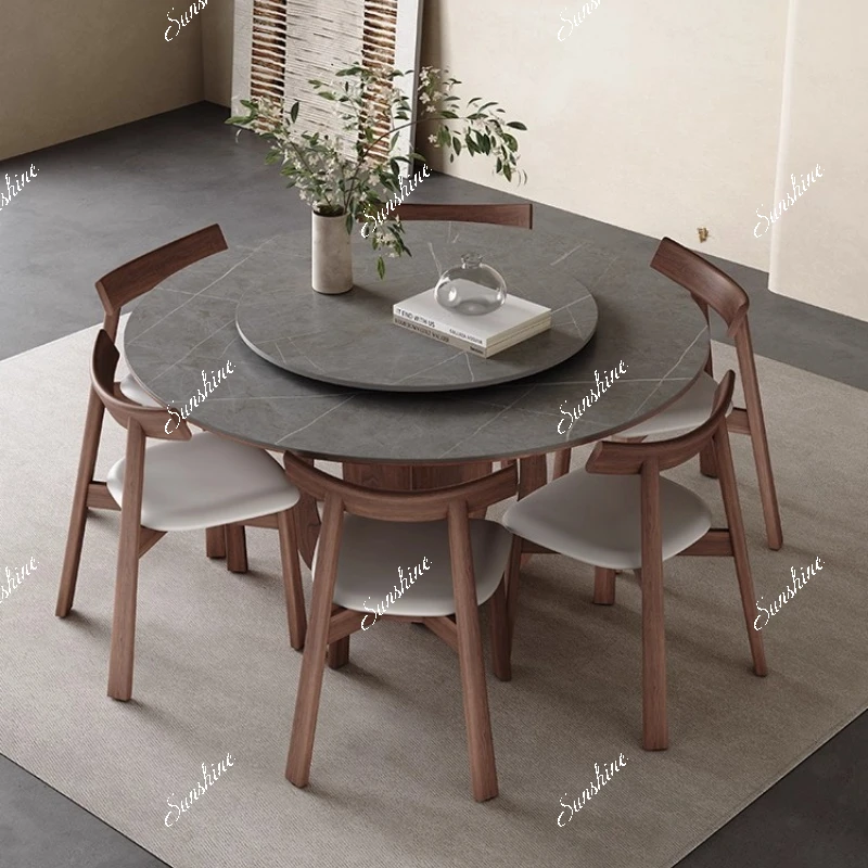 Large and small apartment medium-ancient style solid wood dining table round table small apartment modern and simple