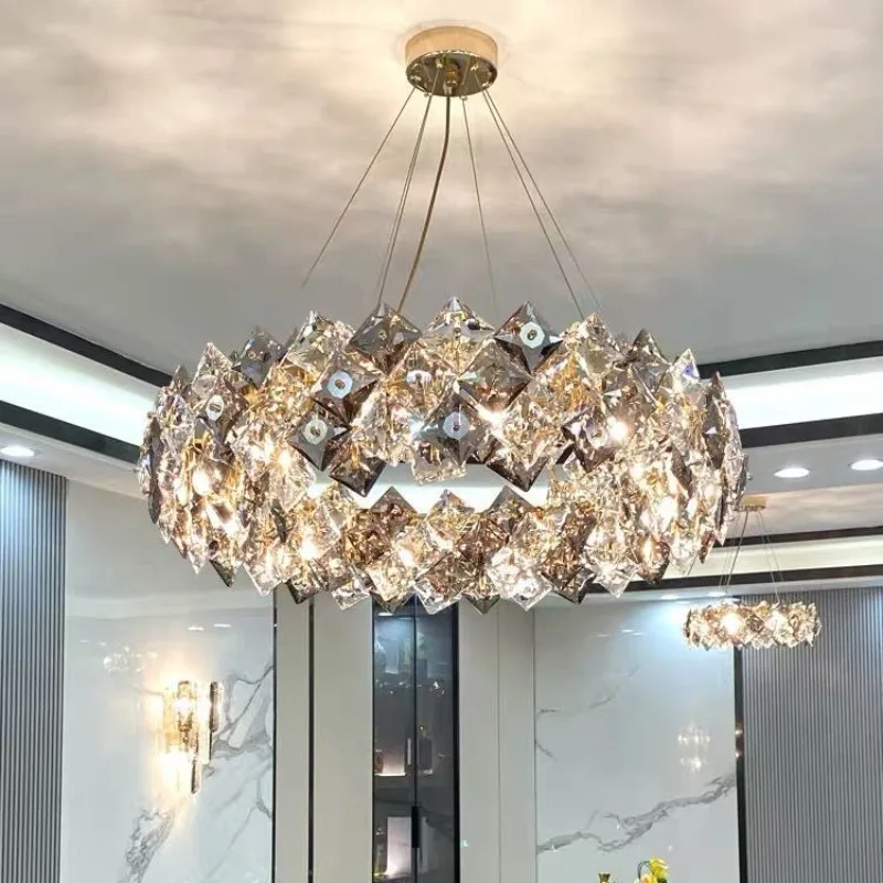 Light Luxury Pendant Lamp Crystal Luxury Living Room Modern Minimalist Bedroom Creative Lighting Fixture Three Color Adjustable