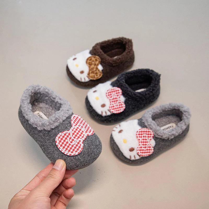 Kawaii مرحبا كيتي صوف مبطن النعال 2025 شتاء جديد وصول الفتيات الدافئة المضادة للانزلاق أحذية قطنية النعال المنزل لطيف فتاة هدية #3