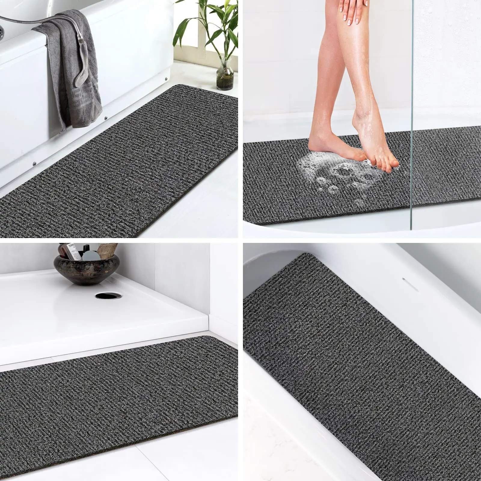 Bathroom Rugs Shower Mat Non-Slip Bathtub Mat with Drain DIY Clipping Quick Drying PVC Loofah Bathmat for Tub Shower Bathroom