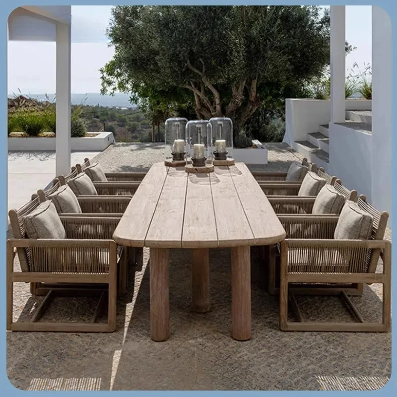 

Outdoor Teak Table And Chair Courtyard Villa Vintage Long Table Leisure Chair Garden Outdoor Teak