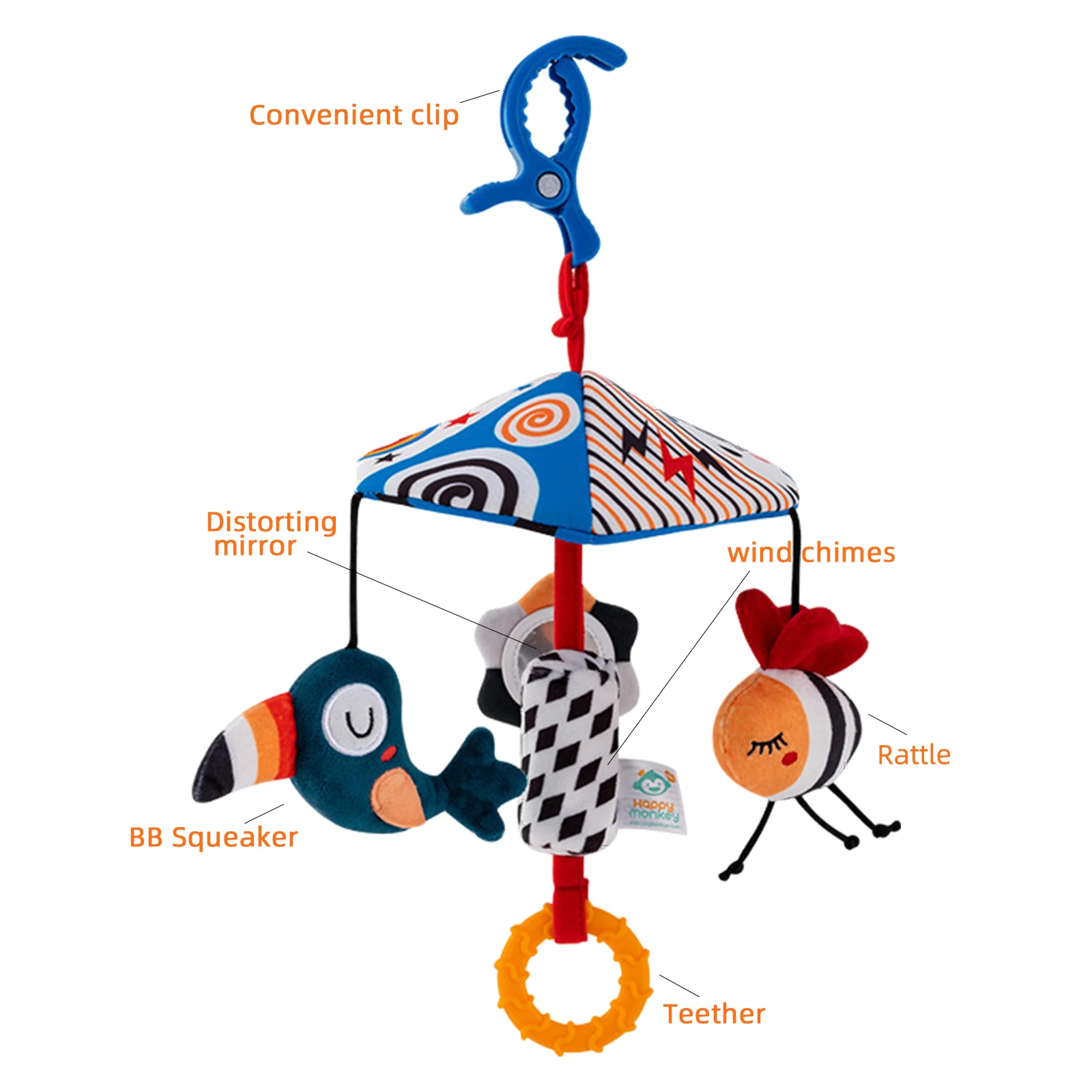 طفل اللون أفخم مظلة الرياح الرنين سرير بيبي جرس الإلهام البصري عربة طفل قلادة الرياح الرنين لعبة الراحة