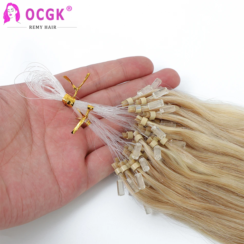 Straight  Micro Loop Hair Extension Human Hair Blonde Brazilian Keratin Capsule Pre Bonded Micro Beads With Fishing Line