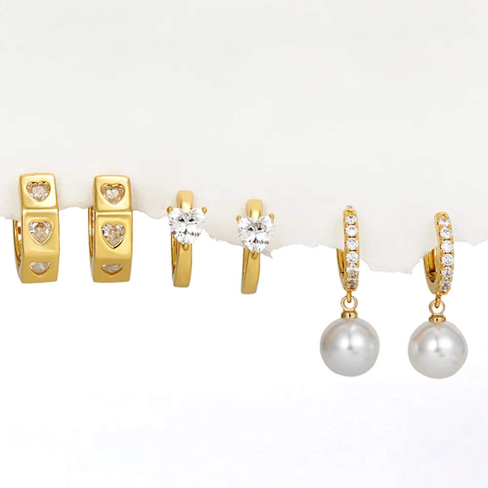 

Fashion Love Heart Zircon Circle Round Hoop Earrings Women Geometric CZ Pearl Drop Earring Dainty Huggie Ear Jewerlry Wholesale