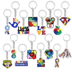 16Pcs,Autism Awareness Keychains for Social Charity Public Event Autism Education Supplies Motivational Gifts