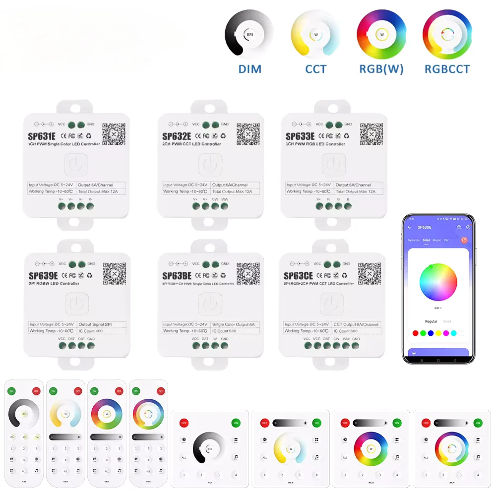 LED 5V-24V Smart Bluetooth LED PWM SPI Controller for Pixel WS2812B WS2811 COB 5050 RGB RGBW CCT Strip Light APP Remote Control