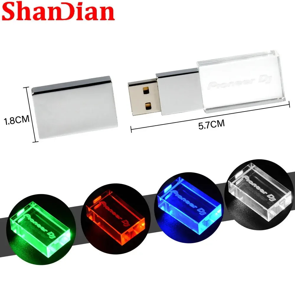 SHANDIAN 컬러 LED 크리스탈 USB 플래시 드라이브, 크리에이티브 로고 펜 드라이브, 사진 생일 선물 메모리 스틱, 64GB, 32GB