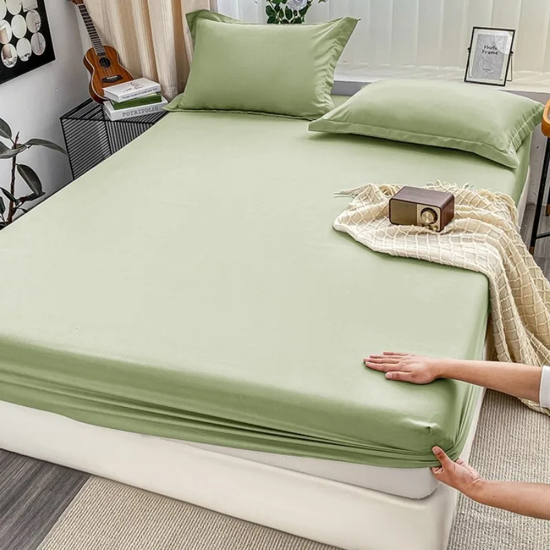 New solid color single fitted sheet fully enclosed mattress protective cover can be machine washed in all seasons, no pillowcase
