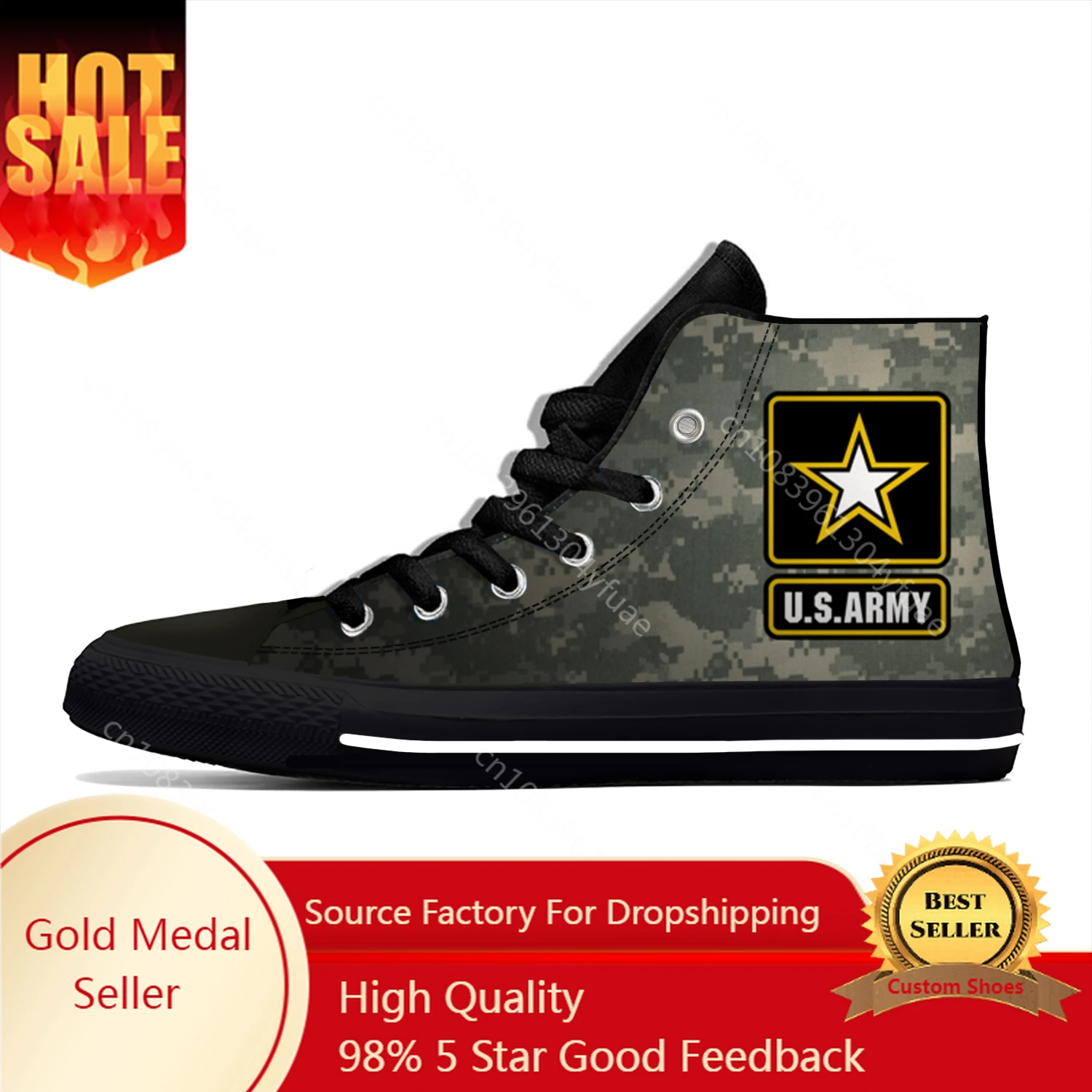 

Hot Cool Summer U.S. ARMY Emblem Logo Strong Camouflage Novelty Design High Top Canvas Shoes Men Women Casual Classic Sneakers