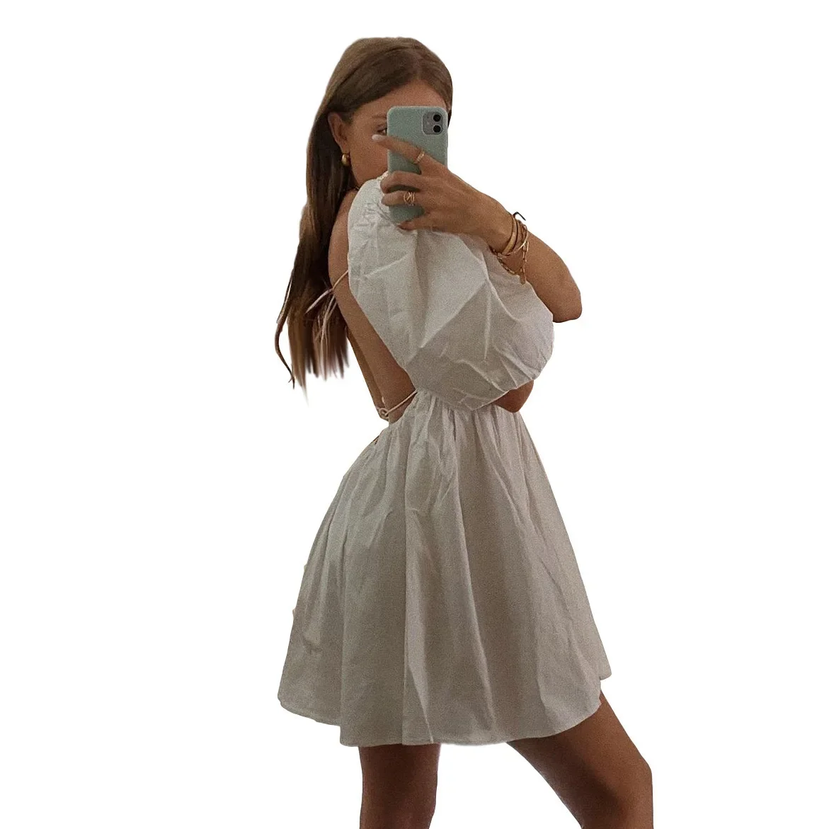 Women Summer White Fairy Dress Fashion Elegant Sexy Slash Neck Backless Casual Solid Mini Dress 2023 Party Beach Vacation Dress