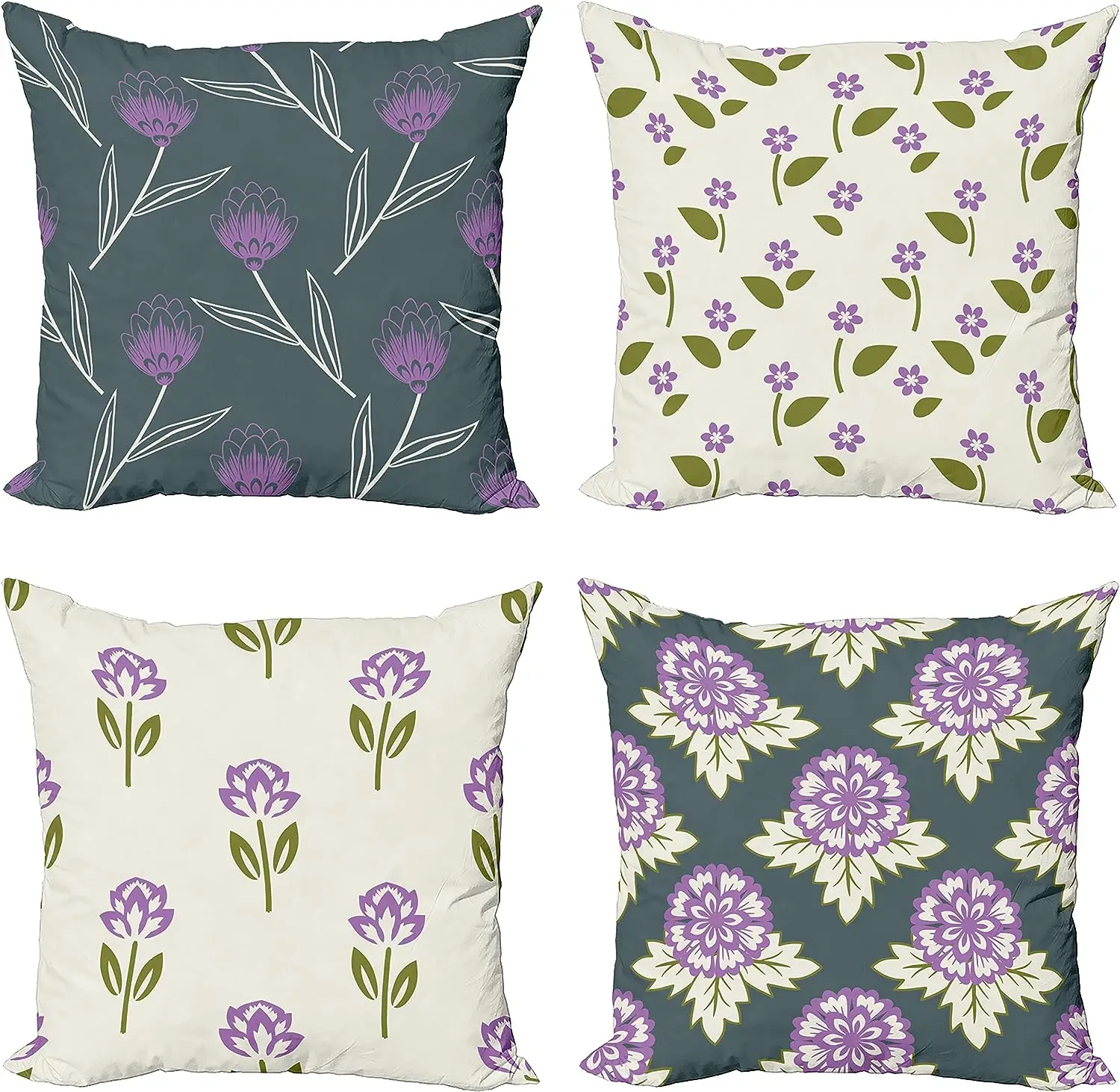 Flower Throw Pillow Sets Garden Blooming Theme Romantic Print, Lavender Gray 45x45 pillow case pillow covers decorative