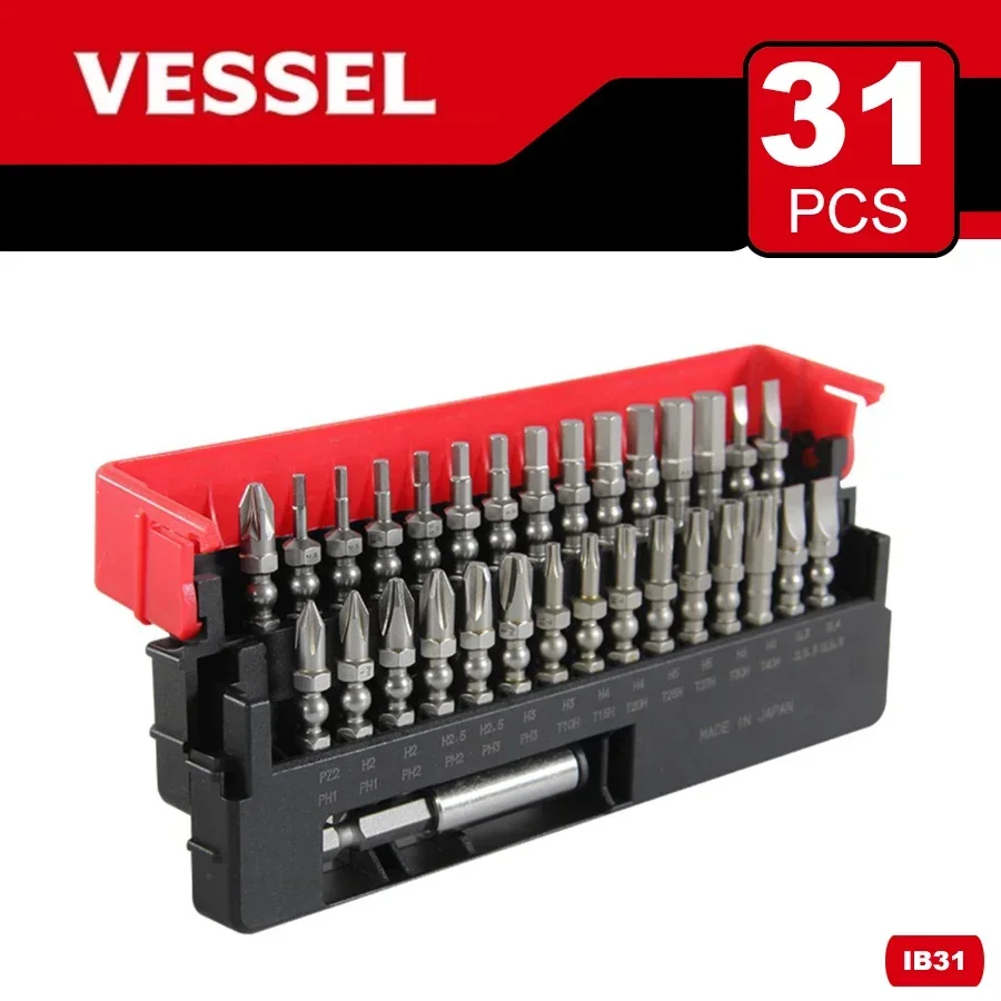 VESSEL IB31 Screwdriver Set 31Pcs Impact Ball Torsion Bit with Magnetic Extension Bit in Slide Case Hand Tools screw driver set 