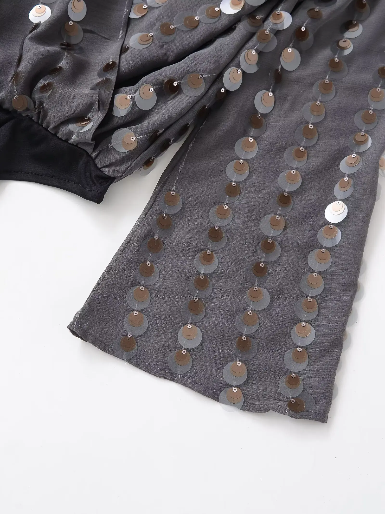 Jenny&Dave Franse mode decoratieve jumpsuit met pailletten, sexy elegante bodysuits met V-hals, trui, tops, dameskleding