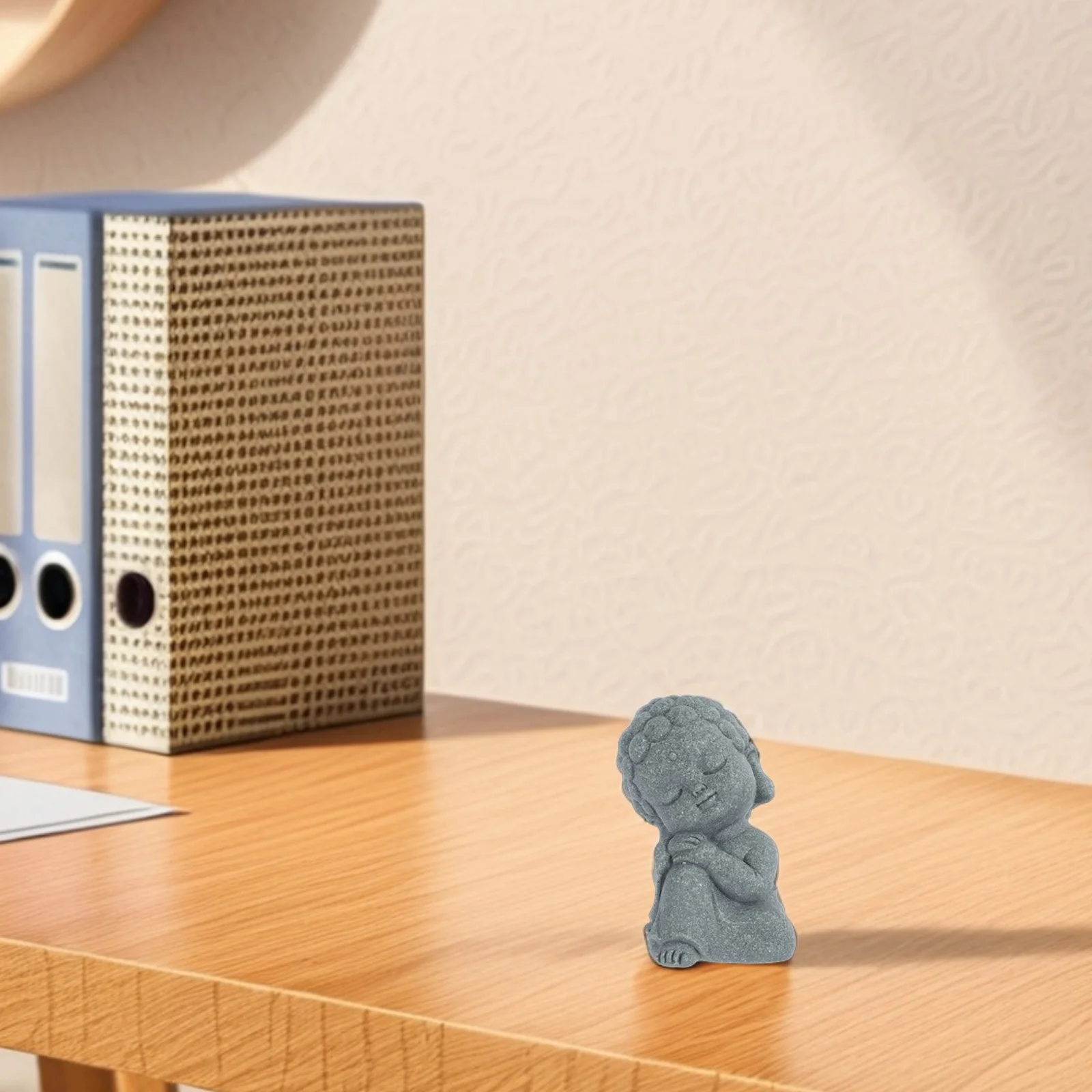 Mini Buddha Statue Natural Sandstone Sitting Zen Monk Praying Sculpture Ornament for Wealth Good Luck Home Decor