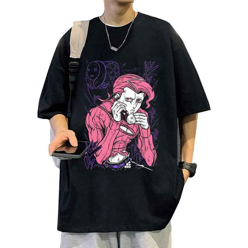 Camiseta de algodón con estampado de vinagre Double JoJo's Bizarre Adventure Anime Trend para hombre y mujer, ropa de calle de verano