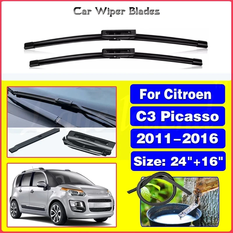 

Car Wiper Blade For Citroen C3 Picasso 2011 2012 2013 2014 2015 2016 Windshield Windscreen Front Window Accessories 24"+16"