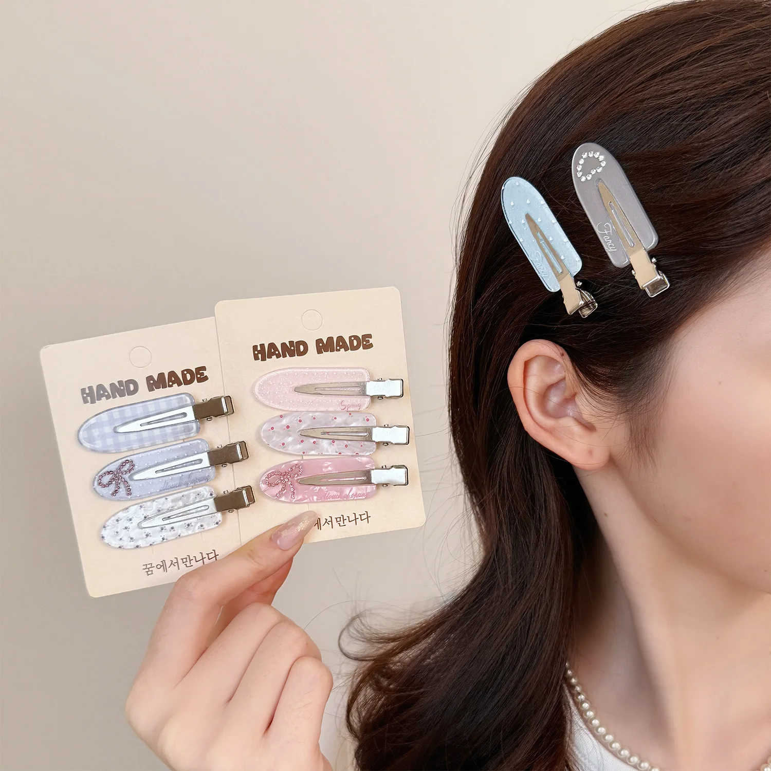 Hair Clips 3 Pack Rhinestone Heart Seamless Side Bangs Styling Korean Sweet Cute Durable Resin Decorative Accessory