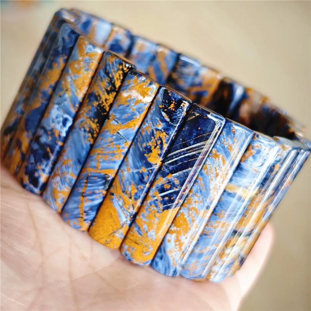 Natural Blue Pietersite Chatoyant Bracelet Jewelry Big Bangle 45x8mm Rectangle Healing Cat Eye Namibia Women Men AAAAAA