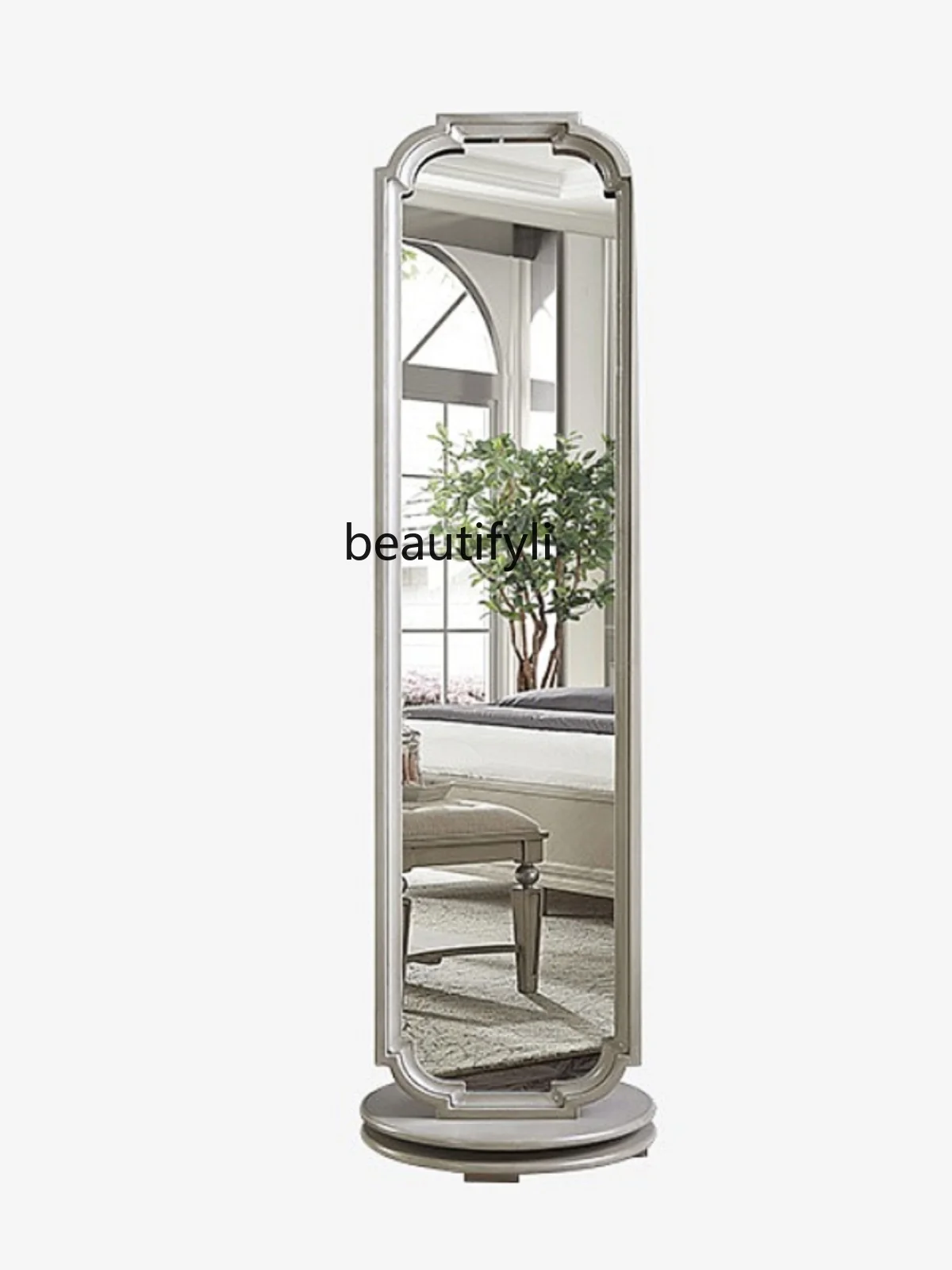 

European-Style Solid Wood Dressing Mirror Floor Storage Rotating Mirror American Light Luxury Retro Full-Length Mirror