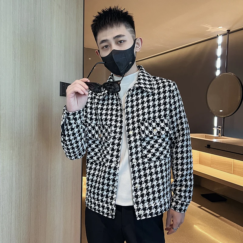 

Модная повседневная клетчатая куртка размера XS для молодежи, мужская верхняя одежда, весна-осень, новая модель, приталенный крой, корейская версия, полиэстер