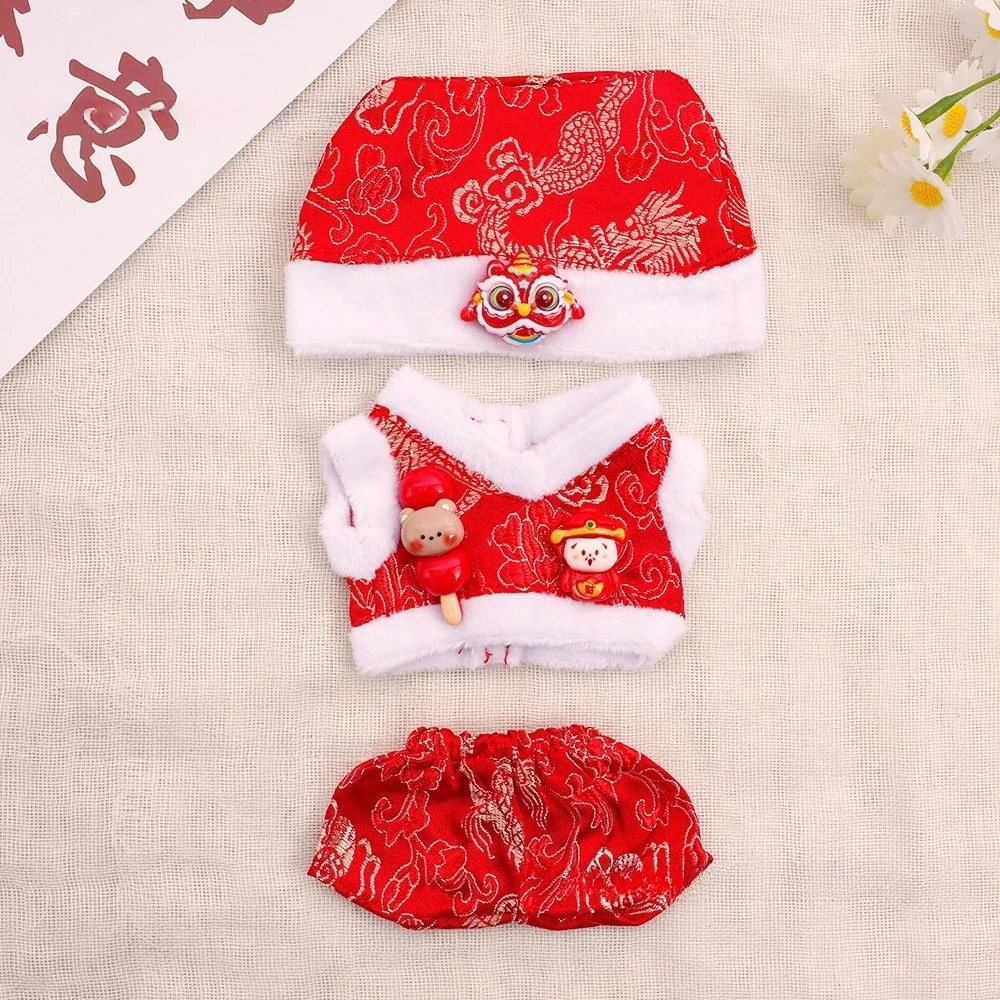 17 سنتيمتر دمية صغيرة أفخم الزي اكسسوارات Labubu السنة الجديدة تانغ دعوى معطف زهرة حمراء الصينية جنوب الأسد قبعة الملابس للدمى