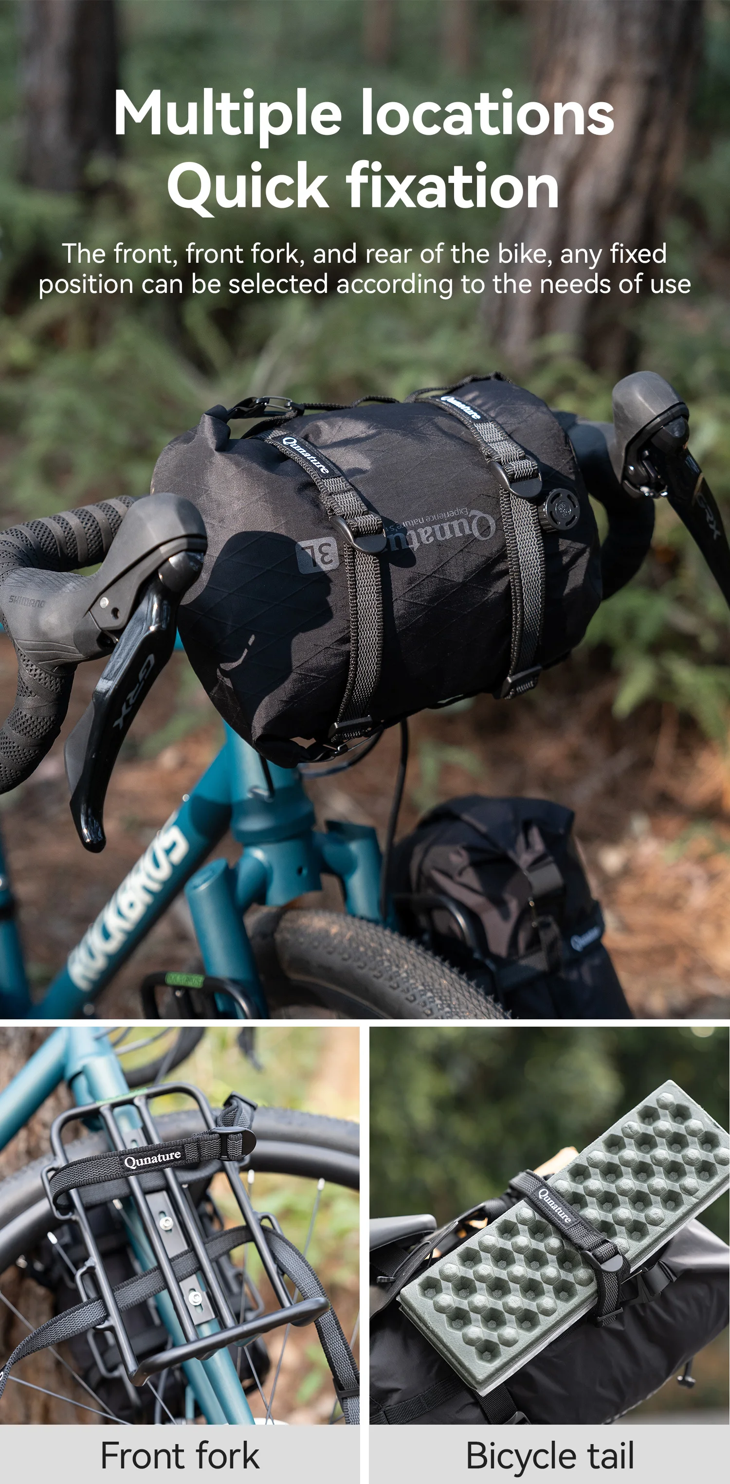 Qunature Fahrradtaschen, wasserdichte komprimierbare Taschen, Taschen für Gepäckträger, Bindegurte im Freien, Gepäckseile, Ladungsfixierung, Bindegurte – für Straßenräder, Mountainbikes und Reiseräder – Detail 16