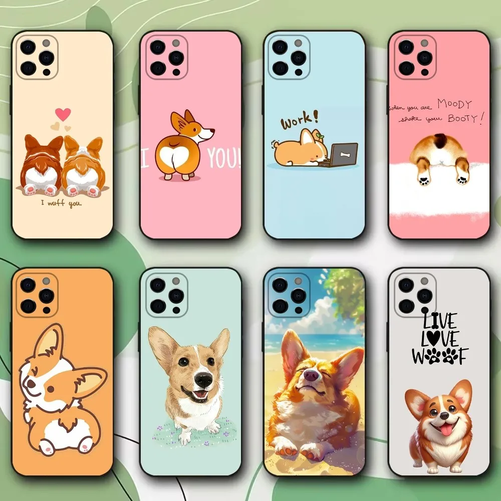 Corgi Pet Cute Dog Cartoon Phone Case For iPhone 15,14,13,12,11,Pro,X,XS,Max,XR,Plus,Mini Soft Black Cover