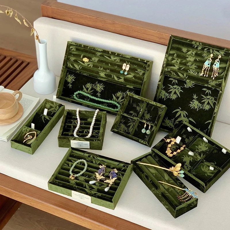 

Retro Jewelry Tray Velvet Ring Holder Necklace Organizer Jewelry Display Stand Showcase Bracelets Wooden Boxes Tray Organizers