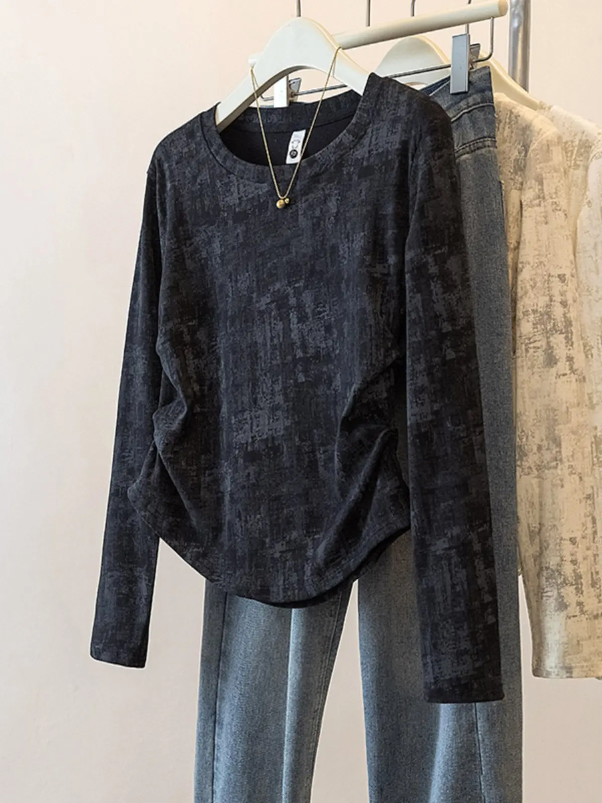 

Bla Tie Dye Asymmetrical Long Sve T-irt Slimming ort Sle Boting irt for plus Size Women Spring Faion