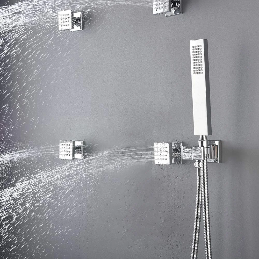 Bathroom Luxury Brass Chrome Single Handle Polished Shower Faucet Mixer Valve Combo Set Ceramic Core Rainfall Shower Head System