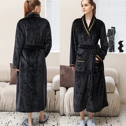 Autumn Winter warm thick extended nightgown women's bath pajamas Flannel Women's bathrobe couple coral velvet homewear long