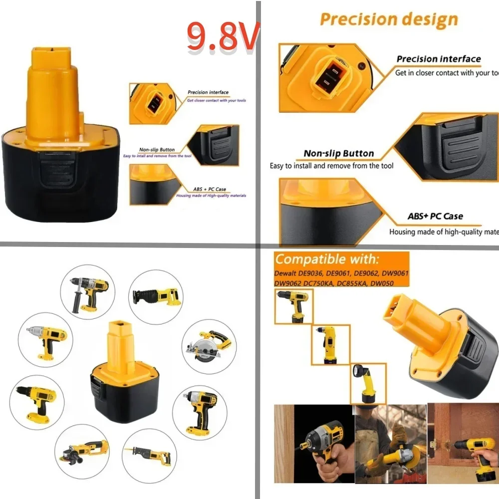 9,6 V 12 V 14,4 V 18 V para DeWalt DE9071/9074/9075 DWCB12 DC9071 DC727KA 48Ah NiCad Batería