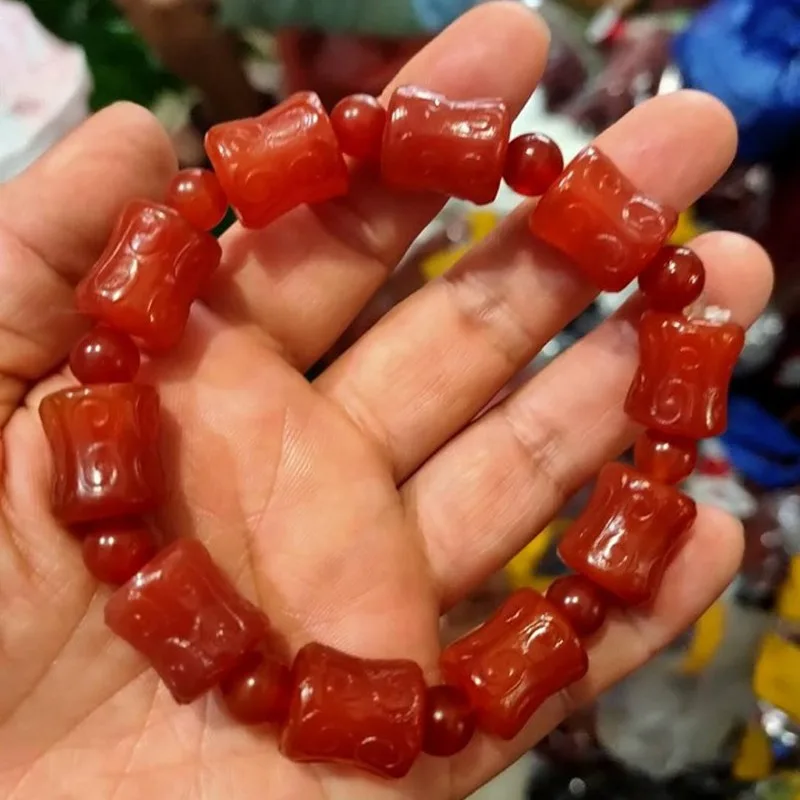 Factory Red Agate Micro- Fret Festival High-Rise CarvedBuddha Beads Jade Bracelet Orn