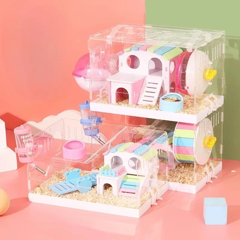 

Extra Large Hamster Cage Easy Clean Transparent Bite Resistant Hamster Cages Villa House Guinea Pigs Accessory Pet Products