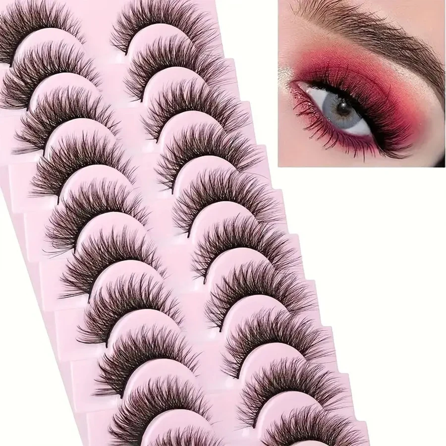 10 أزواج من الرموش الصناعية الراقية ثلاثية الأبعاد على شكل قطة، مناسبة للمكياج الطبيعي للسفر والمواعدة اليومية