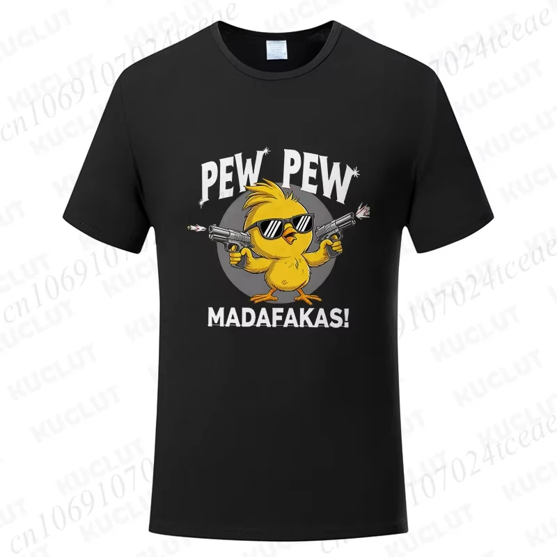 Pew Pew Madafakas Heren T-shirts Leuke Chick Grappige Grafische Tops Zomer Korte Mouw Tees Trendy Streetwear Mannelijke Oversized Kleding
