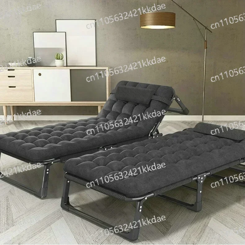 3段階調整可能なライト付きキャンプ用折りたたみ式デュアルパーパスキャンバスメタル折りたたみベッド、ポータブル折りたたみベッド