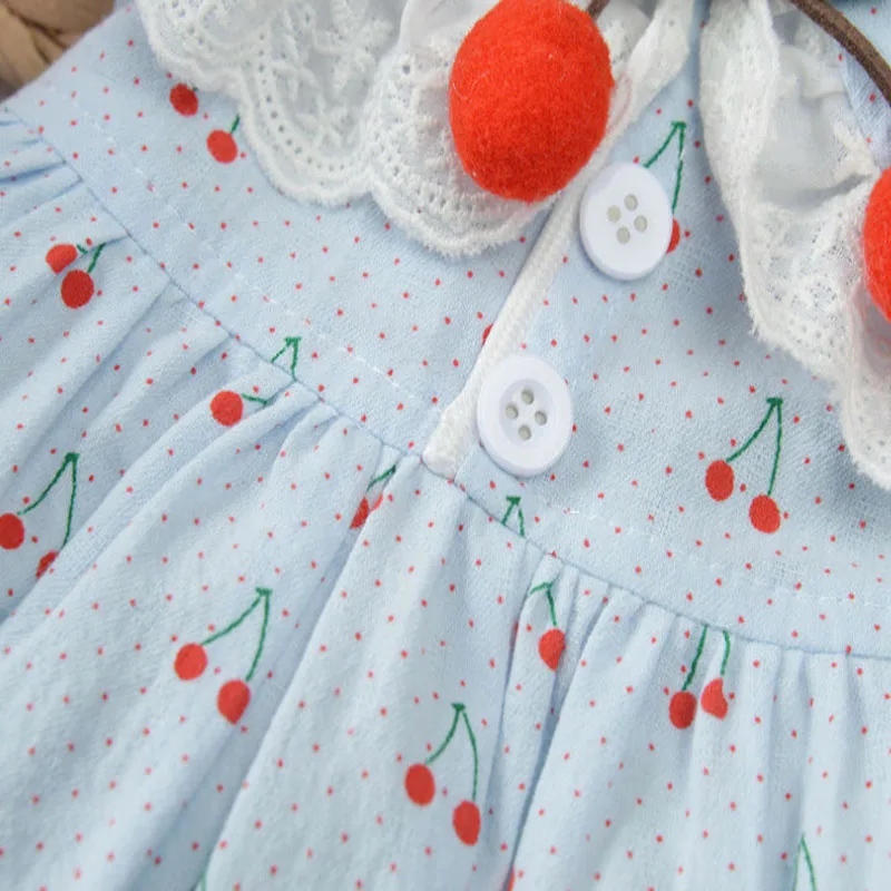 Sweet Lace Collar Cat Dress for Dogs,Cherry Decor, Blue Tutu Skirt for Small Dogs, Princesses Shirts, Pet Apparel, Sundress, XXL