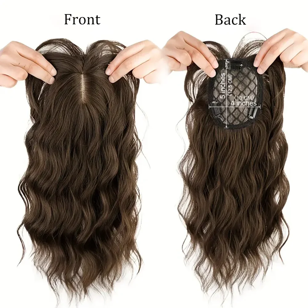 14 Inch Synthetic Wavy Hair Topper Hairpieces With Bangs For Women Curly Clip In Hairpiece Fluffy Topper Hair Accessories