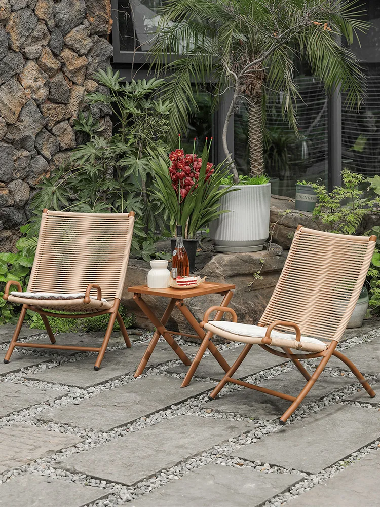 

Folding chair reclining chair household courtyard open-air outdoor rattan chair new balcony Chinese