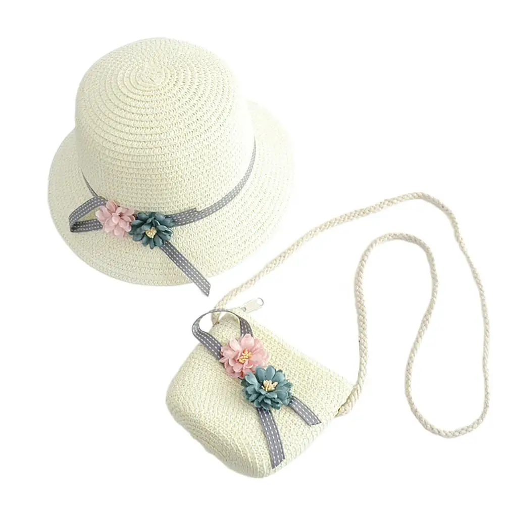 Girls Beach Hat Youth Little Adorable Fedora Hats for Kids Has Straw Bag Sun Visor
