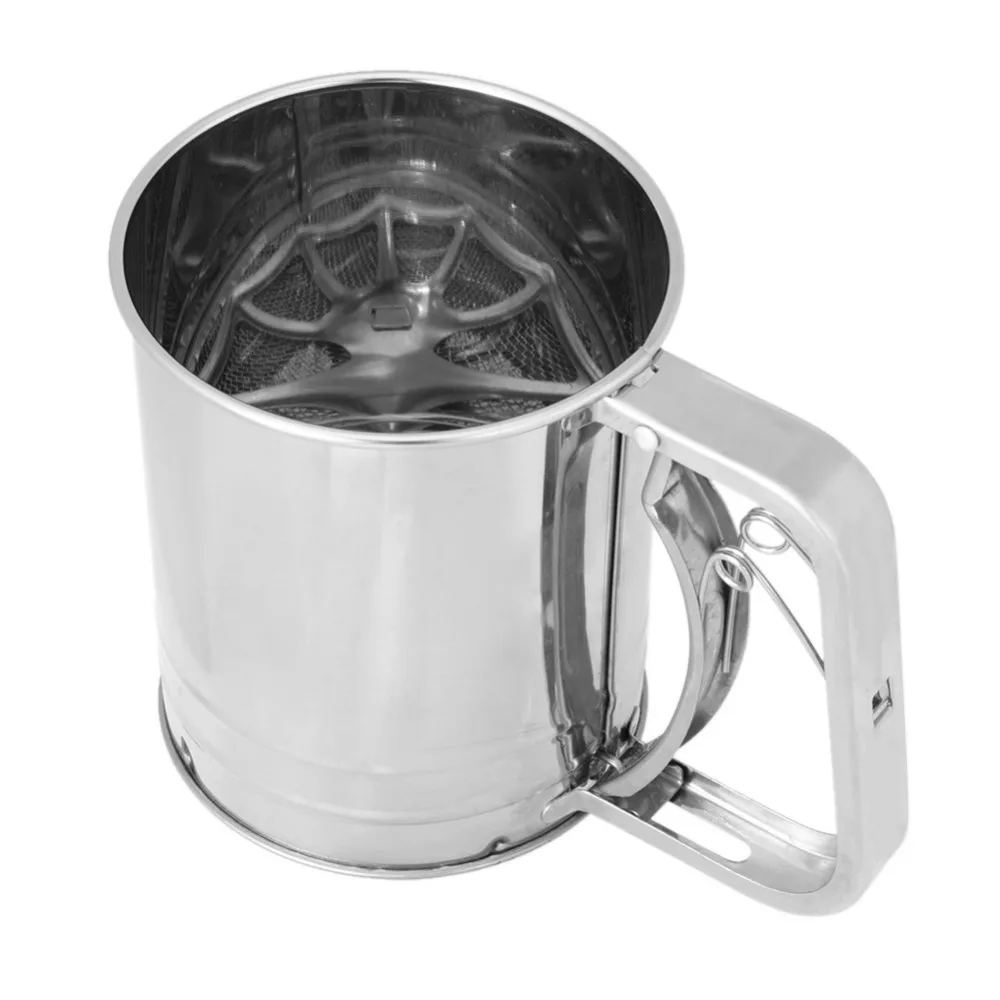 Stainless Steel Double-Layer Flour Sieve, Handheld Semi-Automatic Filter, Medium Sieve, Powder Cup, Powdered Sugar Sieve